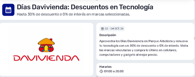 Dias Davivienda descuento en Tecnologia 30% o 0% de interes